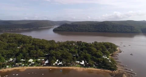 Dangar island aerial hovering over Hawkesbury river in Greater Sydney – 4k. Stock Footage 159688798