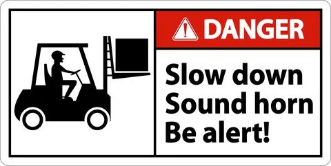 Danger 2-Way Slow Down Sound Horn Sign On White Background Stock Illustration
