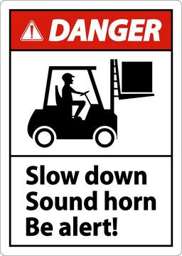 Danger 2-Way Slow Down Sound Horn Sign On White Background Stock Illustration