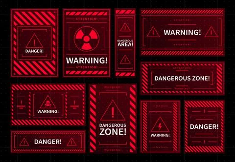 Danger and dangerous zone warning red frames, HUD Stock Illustration