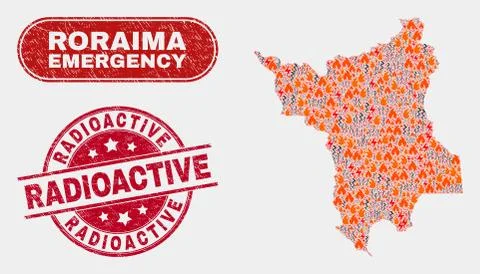 Danger and Emergency Collage of Roraima State Map and Distress Radioactive Stamp Stockillustratie