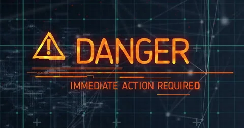 DANGER and IMMEDIATE ACTION REQUIRED text animation over digital grid background Stock Footage 310820803