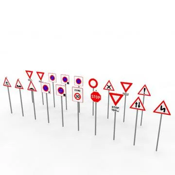 Danger and warning european sign-posts 3D Model