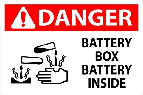 Danger Battery Box Battery Inside Sign With Symbol Illustrazione stock