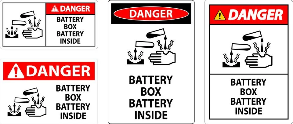 Danger Battery Box Battery Inside Sign With Symbol Illustrazione stock