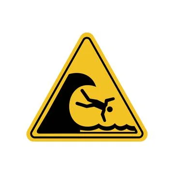 Danger of big waves with yellow triangle board Stock Illustration