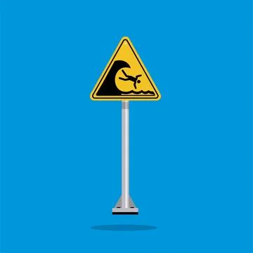 Danger of big waves with yellow triangle board Stock Illustration
