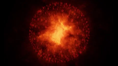 Danger binary code sphere in fire flames Vidéo 337513714