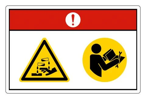 Danger Chemical Hazard Read Technical Manual Before Servicing Symbol Sign O.. Stock Illustration