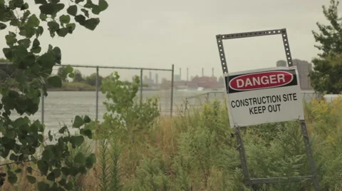 Danger Construction Site on East River Stock Footage 46089803