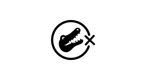 Danger of crocodiles animation with a black crocodile head icon inside a ci.. Vídeo Stock 346497709