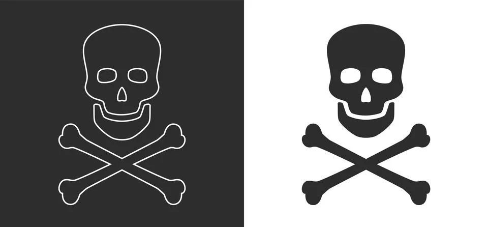 Danger Crossbones Skull Flat Stroke Vector Illustration For Caution Sign Illustrazione stock