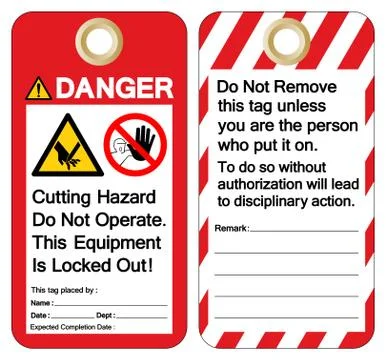 Danger Cutting Hazard Do Not Operate This Equipment Is Locked Out Symbol Sign Stock Illustration