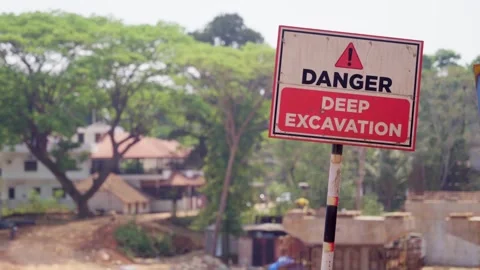 Danger deep exacavation sign board Video stock 304808593