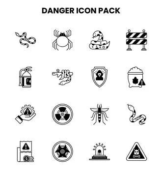 Danger DuoTone Set Icons Pack Stock Illustration