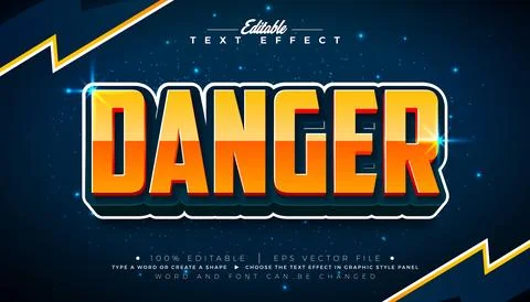 Danger Editable Text Effect Vector Graphic Style with Shadow and Glossy Plast Stock Illustration