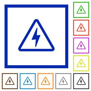 Danger electrical hazard flat framed icons Illustrazione stock