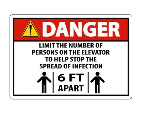 Danger Elevator Physical Distancing Sign Isolate On White Background,Vector I Illustrazione stock