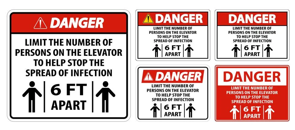 Danger Elevator Physical Distancing Sign Isolate On White Background,Vector I Stock Illustration