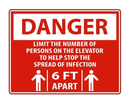 Danger Elevator Physical Distancing Sign Isolate On White Background,Vector I Stock Illustration