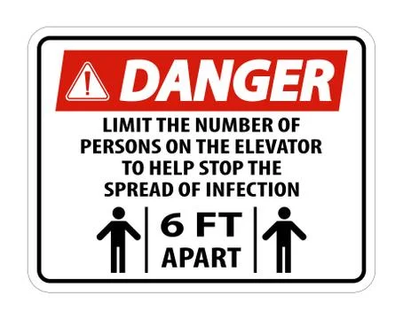 Danger Elevator Physical Distancing Sign Isolate On White Background,Vector I Illustrazione stock