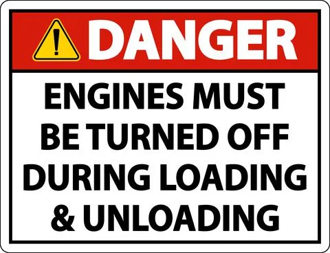 Danger Engines Must Be Turned Off Sign On White Background Stock Illustration