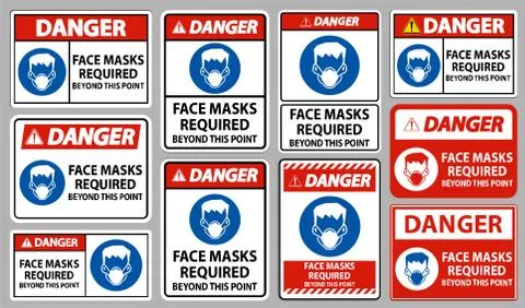 Danger Face Masks Required Beyond This Point Sign Isolate On White Background Stock Illustration