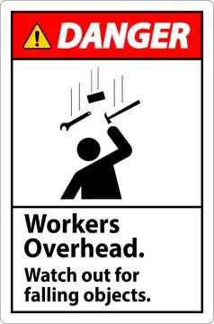 Danger Falling Debris Sign, Workers Overhead Falling Objects Stock Illustration