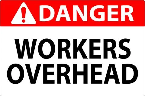 Danger Falling Debris Sign, Workers Overhead Falling Objects Stock Illustration
