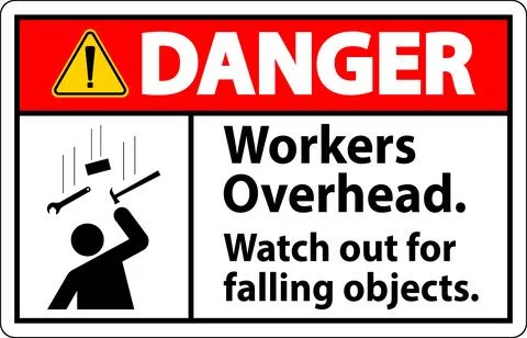 Danger Falling Debris Sign, Workers Overhead Falling Objects Stock Illustration