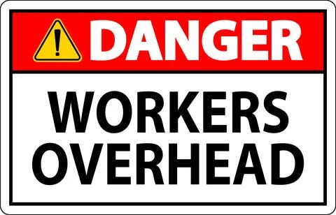Danger Falling Debris Sign, Workers Overhead Falling Objects Stock Illustration