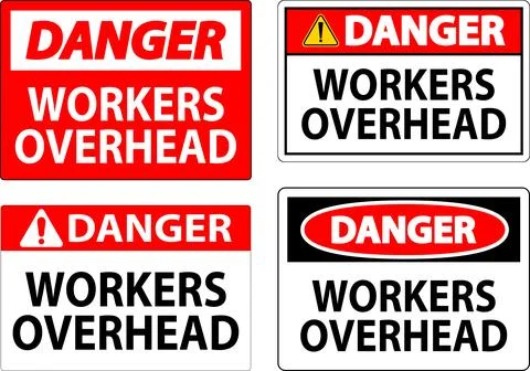 Danger Falling Debris Sign, Workers Overhead Falling Objects Stock Illustration