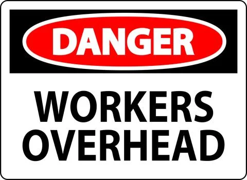 Danger Falling Debris Sign, Workers Overhead Falling Objects Stock Illustration