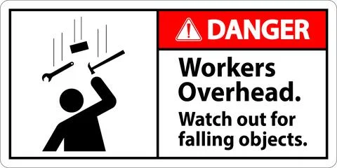 Danger Falling Debris Sign, Workers Overhead Falling Objects Stock Illustration