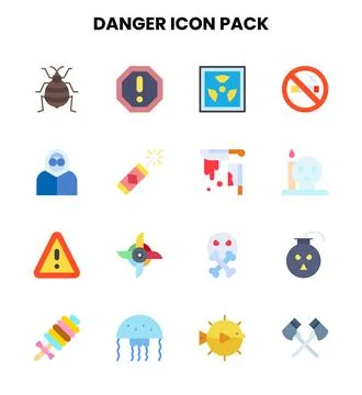 Danger Flat Collection Icons Pack Stock Illustration