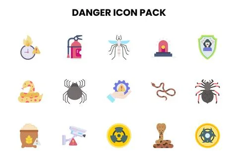 Danger Flat Design Icons Pack Illustrazione stock