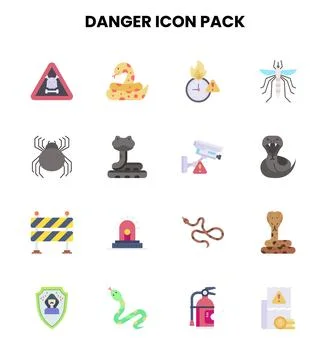 Danger Flat Graphics Icons Pack Stock Illustration