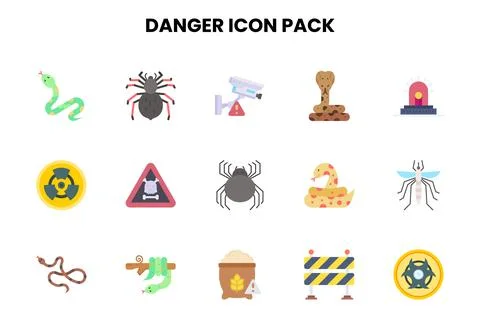 Danger Flat Icons Pack Stock Illustration