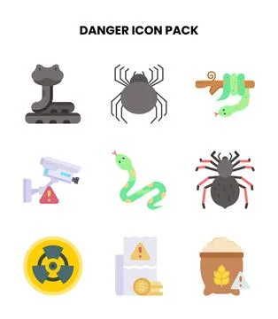 Danger Flat Set Icons Pack Stock Illustration