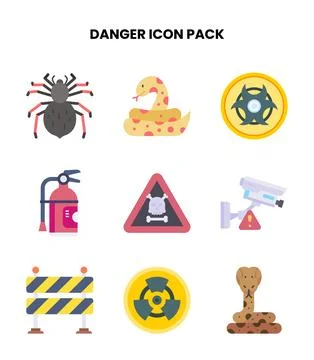Danger Flat Set Icons Pack Stock Illustration