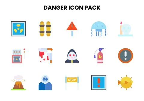 Danger Flat Set Icons Pack Stock Illustration