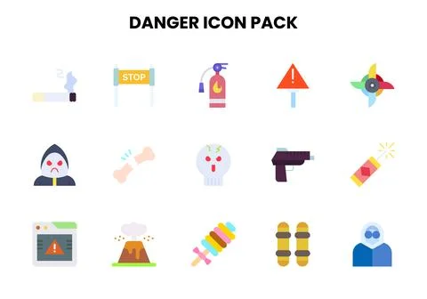 Danger Flat Set Icons Pack Stock Illustration