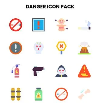 Danger Flat Vector Icons Pack Stock Illustration