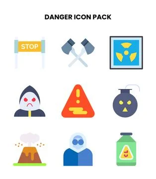 Danger Flat Vector Icons Pack Stock Illustration