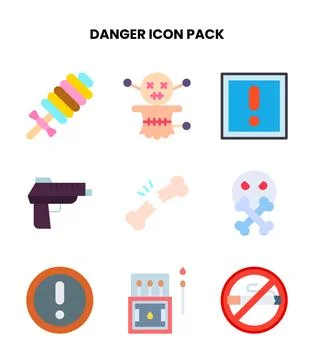 Danger Flat Vector Icons Pack Stock Illustration