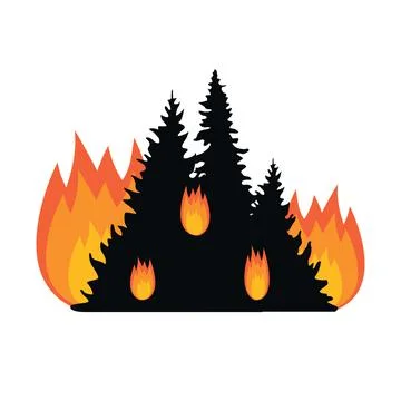 Danger of forest fire burning fir trees illustration Stock Illustration