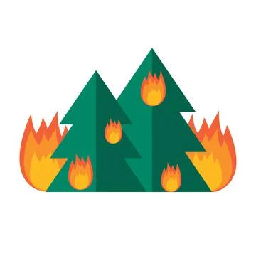 Danger of forest fire burning fir trees illustration Stock Illustration