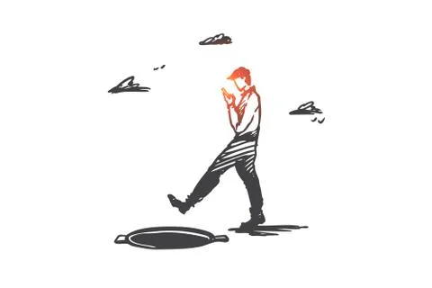 Danger, game, walking, hatch, attention concept. Hand drawn isolated vector. Stock Illustration