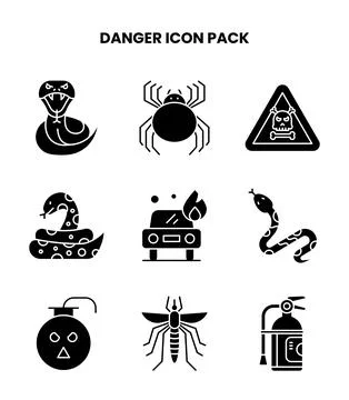 Danger Glyph Set Icons Pack Stock Illustration