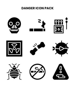 Danger Glyph Set Icons Pack Stock Illustration